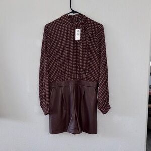 Express Burgundy Patterned Jumpsuit